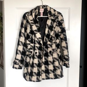 Candies Houndstooth Print Pea Coat